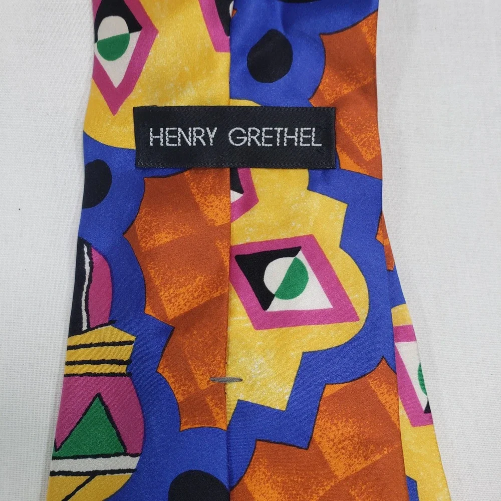 Henry Grethel Mens Geometric Abstract Silk Tie OS Multicolor